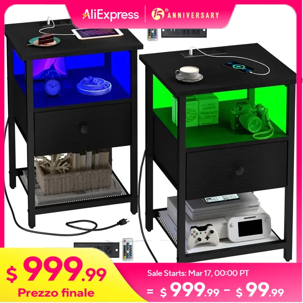 LED Nightstands Set of 2 with Charging Station, Bedside Tables with USB Ports and Outlets, Black Side Table for Bedroom
LED Nightstands Set of 2 with Charging Station, Bedside Tables with USB Ports and Outlets, Black Side Table for Bedroom