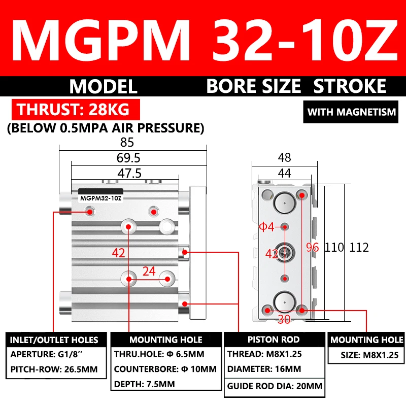 ABILKEEN MGPM Series Pneumatic Compact Guide Cylinder MGPM32-10Z 32MM Bore X 10MM Stroke Thin Three Axis Three Rod Air Cylinder
ABILKEEN MGPM Series Pneumatic Compact Guide Cylinder MGPM32-10Z 32MM Bore X 10MM Stroke Thin Three Axis Three Rod Air Cylinder