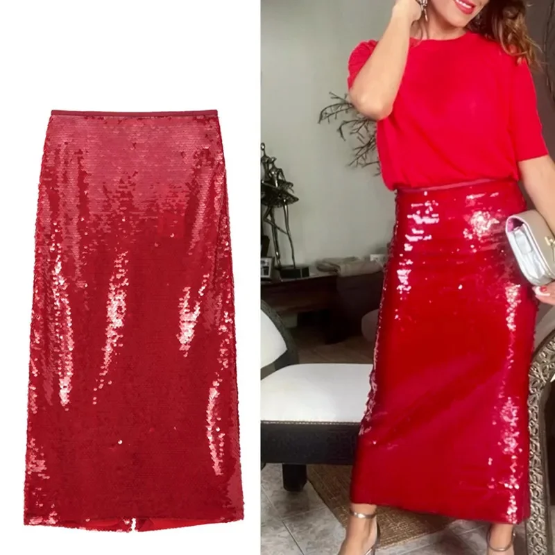 Vintage Red Sequins Slim Fit Slit Skirt Women Fashion Autumn Winter New Chic Female High Waist Elegant Party Long Midi Skirts
Vintage Red Sequins Slim Fit Slit Skirt Women Fashion Autumn Winter New Chic Female High Waist Elegant Party Long Midi Skirts