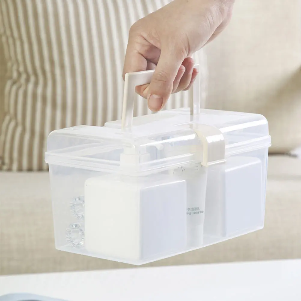 2Pcs Transparent Medical Box Portable Large Capacity Medicine Storage Container Handle Design Home Use Storage