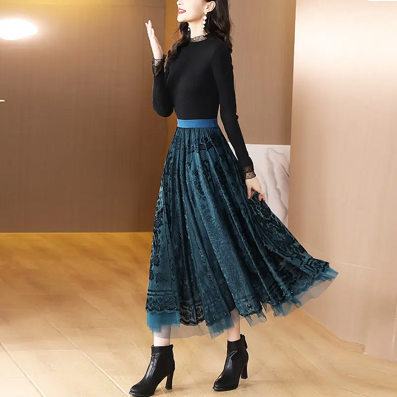 Autumn And Winter Skirt 2022 New Fashion Elegant A-Line Slim High Waist Flocked Mesh Skirt Women's Retro Jupe Femme Longue T1033
Autumn And Winter Skirt 2022 New Fashion Elegant A-Line Slim High Waist Flocked Mesh Skirt Women's Retro Jupe Femme Longue T1033