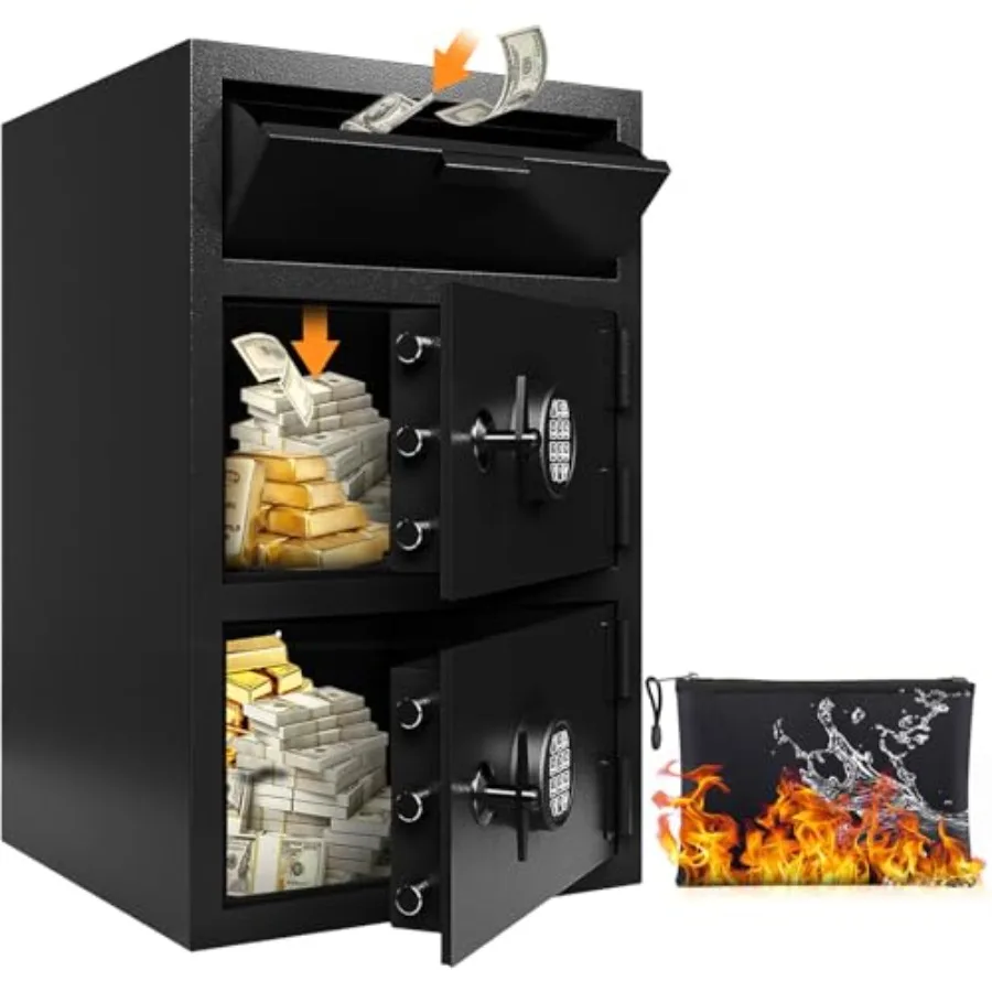 Business use heavy duty 9.5 cu ft double door fireproof drop safe with anti-fishing slot, steel construction, black finish, sec
Business use heavy duty 9.5 cu ft double door fireproof drop safe with anti-fishing slot, steel construction, black finish, sec
