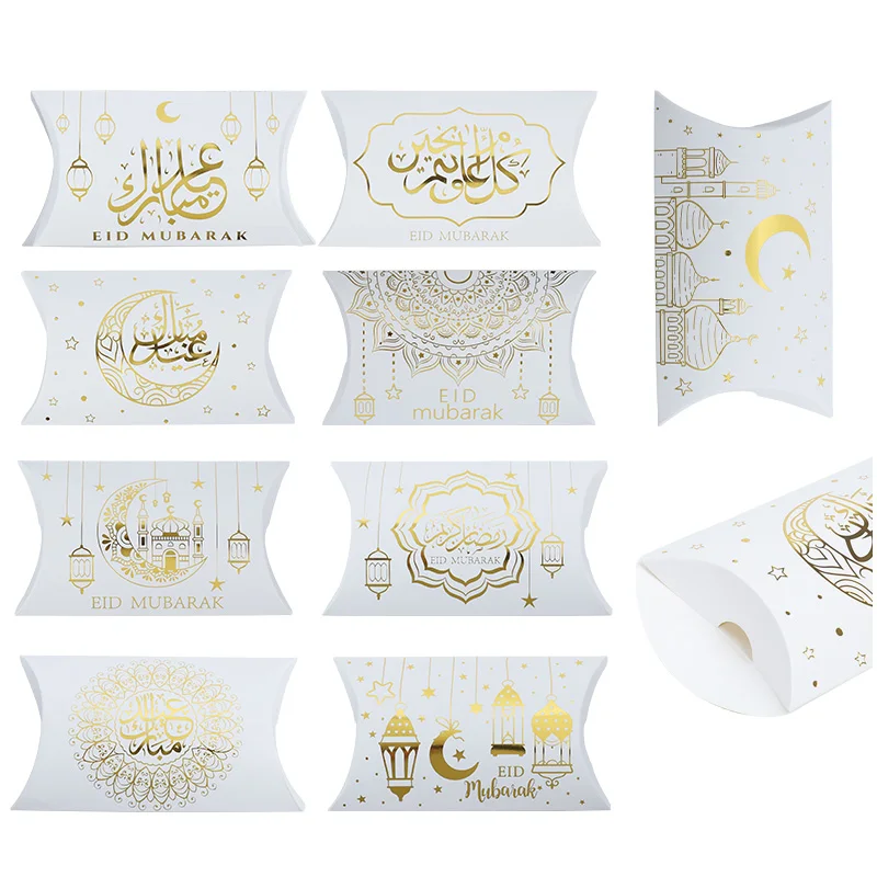 10Pcs EID Mubarak Pillow Shape Gift Boxes Cookie Candy Packaging Box Ramadan Decor Muslim Islamic Festival Party Supplies
10Pcs EID Mubarak Pillow Shape Gift Boxes Cookie Candy Packaging Box Ramadan Decor Muslim Islamic Festival Party Supplies