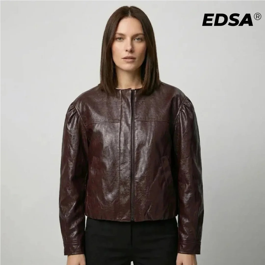 EDSA Women Coffee PU Leather Jacket O-Neck Long Sleeves Spring Autumn Casual Female Top Outerwear
EDSA Women Coffee PU Leather Jacket O-Neck Long Sleeves Spring Autumn Casual Female Top Outerwear