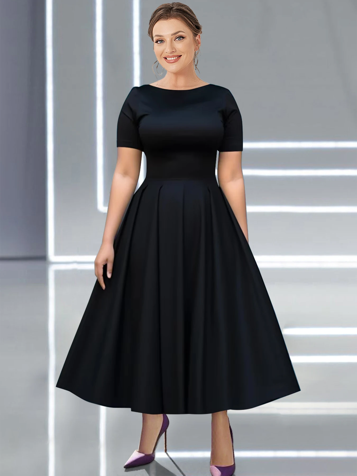 Women Plus Size Black Dress Short Sleeve Summer Casual Pleated A-Line Basic Long Dress Round Neck Fashion Evening Party Dresses
Women Plus Size Black Dress Short Sleeve Summer Casual Pleated A-Line Basic Long Dress Round Neck Fashion Evening Party Dresses