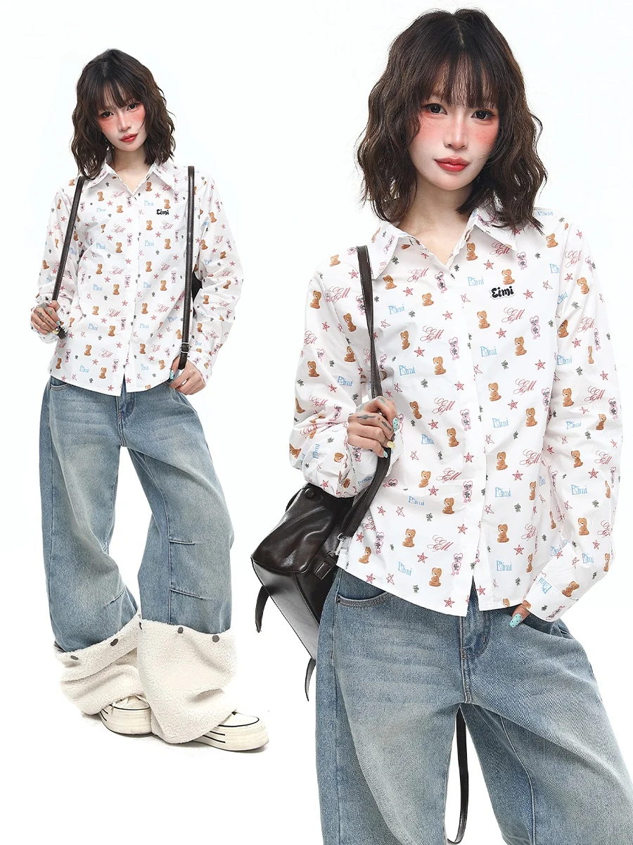 Sweet Cute Bear Print Long Sve Loose Women's irt Spring Autumn Versatile Age-Defng Outerwear Casual Flip Collar Cardigan
Sweet Cute Bear Print Long Sve Loose Women's irt Spring Autumn Versatile Age-Defng Outerwear Casual Flip Collar Cardigan