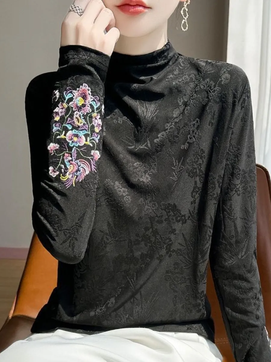 2025 Women's plus Size Chinese Embroidered Floral Half High Collar Long Sleeve Base Shirt Autumn Winter Slim Fit Parka Coat
2025 Women's plus Size Chinese Embroidered Floral Half High Collar Long Sleeve Base Shirt Autumn Winter Slim Fit Parka Coat