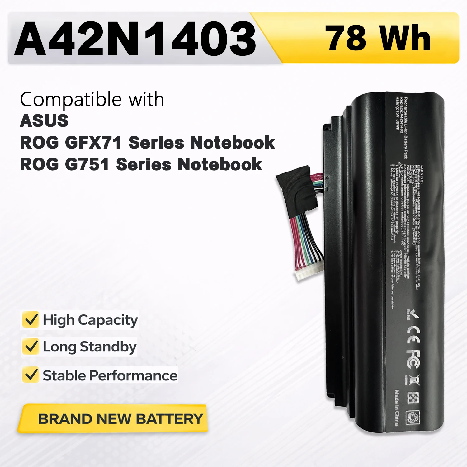 PowerHub A42N1403 15V 78Wh Laptop Battery For ASUS ROG G751 G751J G751JL G751JT G751JY G751JM GFX71 Series
PowerHub A42N1403 15V 78Wh Laptop Battery For ASUS ROG G751 G751J G751JL G751JT G751JY G751JM GFX71 Series