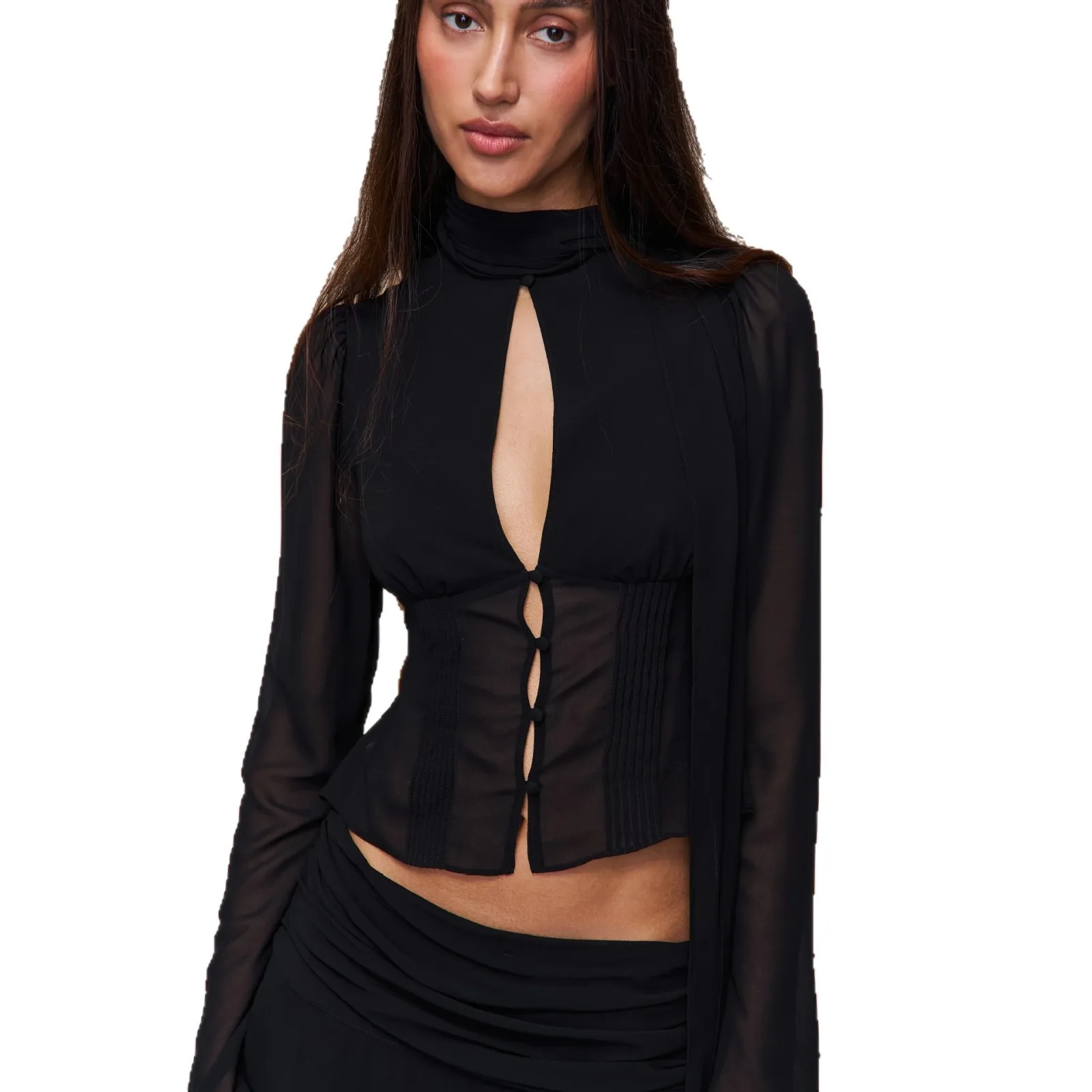 Women's New Button Hollow Ribbon Top Shirt Waist Sexy Spice Girl Shirt Women
Women's New Button Hollow Ribbon Top Shirt Waist Sexy Spice Girl Shirt Women