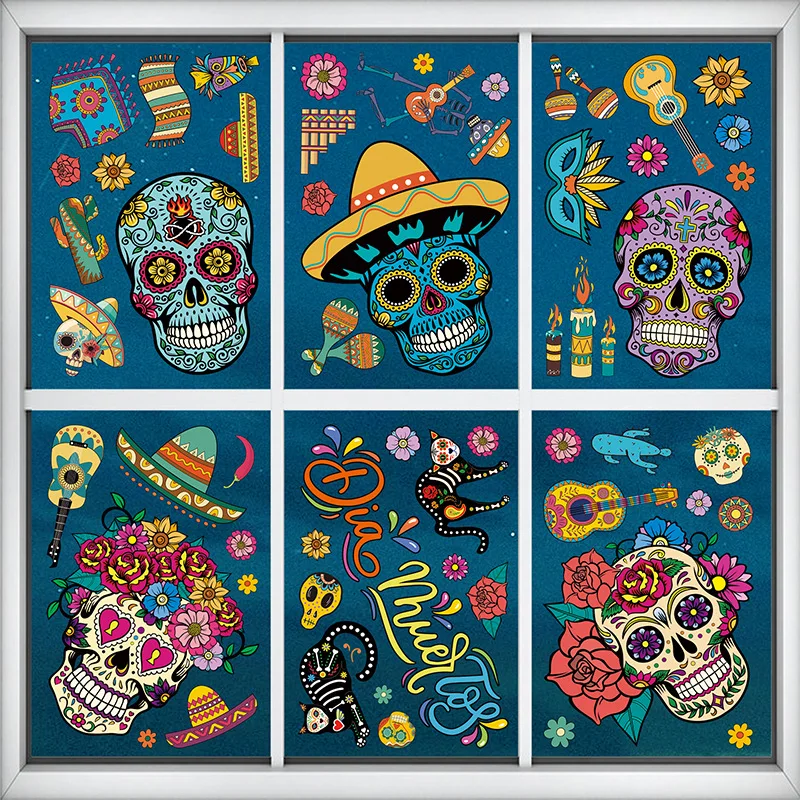 Day of the Dead static window sticker Mexican carnival party theme skull window glass decoration
Day of the Dead static window sticker Mexican carnival party theme skull window glass decoration