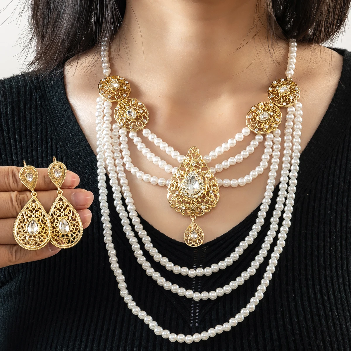 Elegant Bride Imitation Pearl Necklace Earrings Combination Ethnic Style Zinc Alloy Gold-Plated Pendant
Elegant Bride Imitation Pearl Necklace Earrings Combination Ethnic Style Zinc Alloy Gold-Plated Pendant