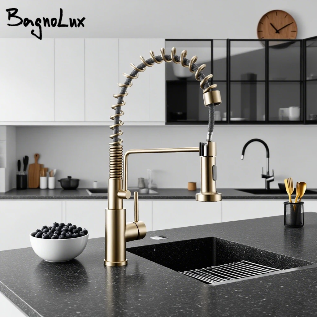 Матовый золотой кухонный смеситель Smart Touch с пружинным выдвижным датчиком, вращающийся кран на 360 градусов, 2 выхода, смеситель для воды для современного дома
Матовый золотой кухонный смеситель Smart Touch с пружинным выдвижным датчиком, вращающийся кран на 360 градусов, 2 выхода, смеситель для воды для современного дома
