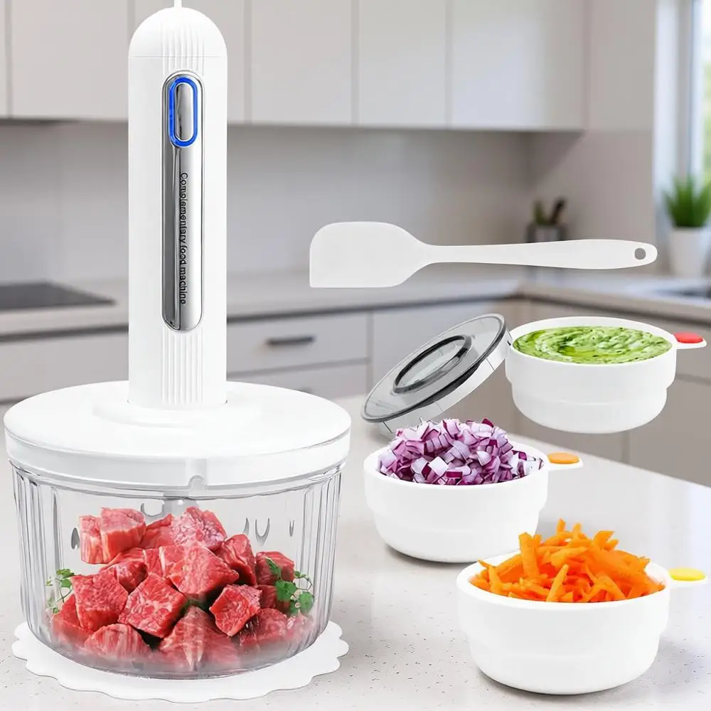 Electric Meat Grinder with Double Blades, 4 Bowls, Suitable for Baby Food, Vegetable Chopper, Sauces, Outdoor Camping
Electric Meat Grinder with Double Blades, 4 Bowls, Suitable for Baby Food, Vegetable Chopper, Sauces, Outdoor Camping