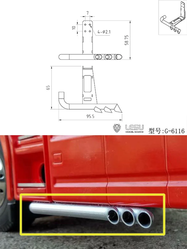 LESU RC Parts Metal Side Exhaust Pipe for DIY Tamiya 1/14 Scale RC Tractor Truck R470 R620 1850 Remote Control Toy Car
LESU RC Parts Metal Side Exhaust Pipe for DIY Tamiya 1/14 Scale RC Tractor Truck R470 R620 1850 Remote Control Toy Car