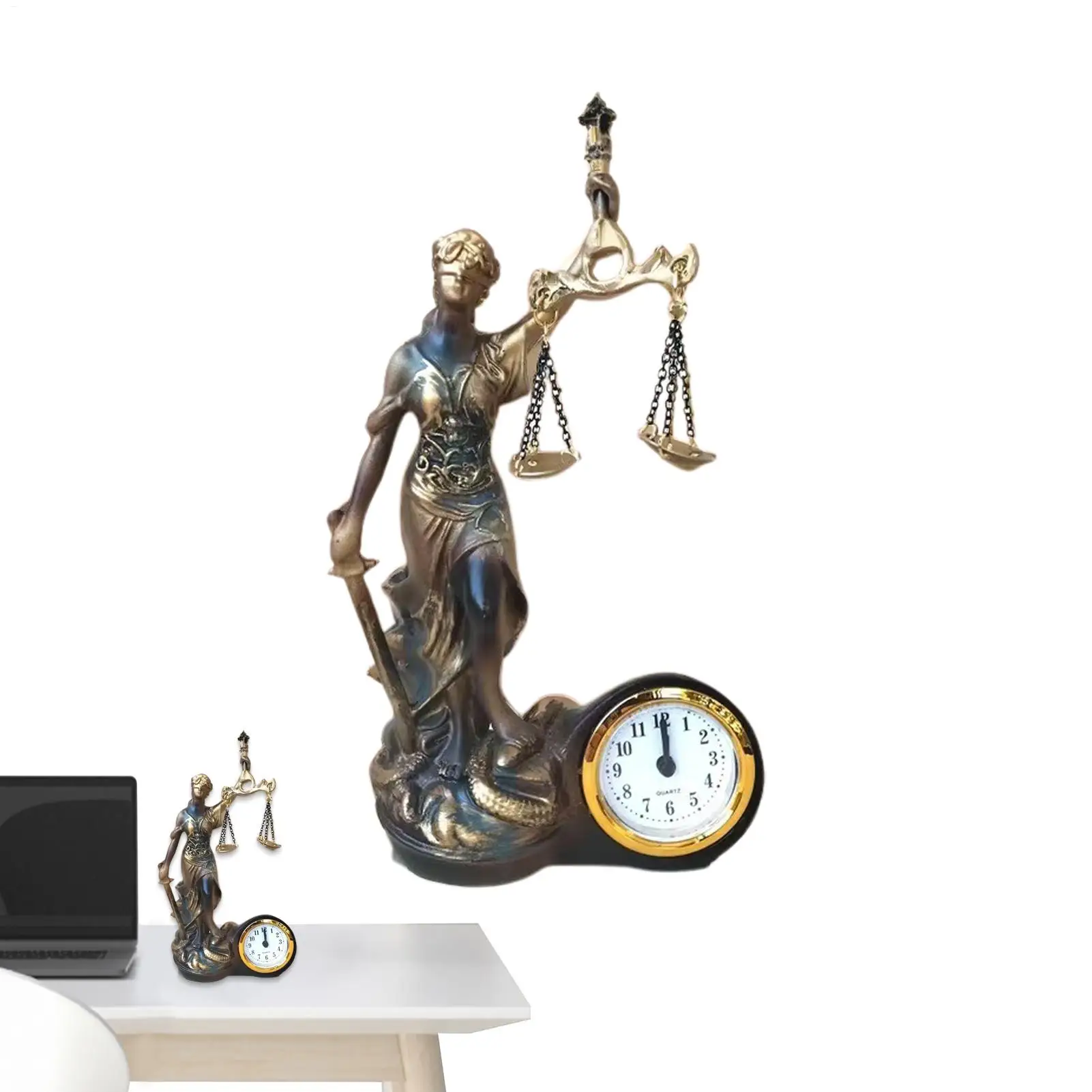 Goddess Of Justice Statue Resin Figurine Ornament With Clock Desktop Sculpture Craft For Home Office Study Living Room Bedroom
Goddess Of Justice Statue Resin Figurine Ornament With Clock Desktop Sculpture Craft For Home Office Study Living Room Bedroom