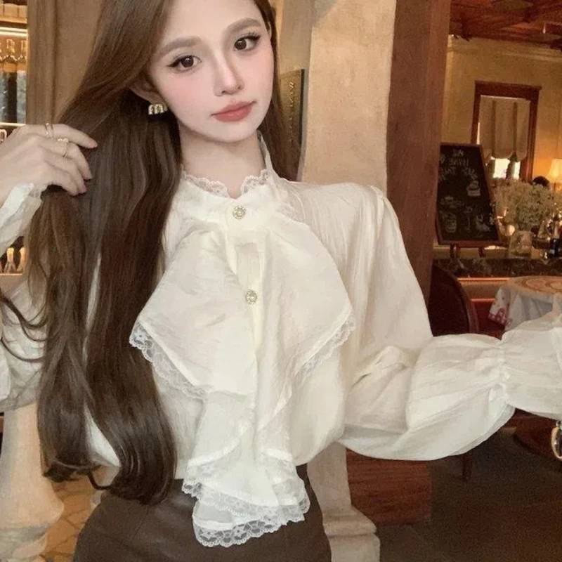Women Clothing Temperament Lace Patchwork Shirt Tops Spring Autumn New Solid Pleated Patchwork Elegant Blouse Fashion Korean
Women Clothing Temperament Lace Patchwork Shirt Tops Spring Autumn New Solid Pleated Patchwork Elegant Blouse Fashion Korean