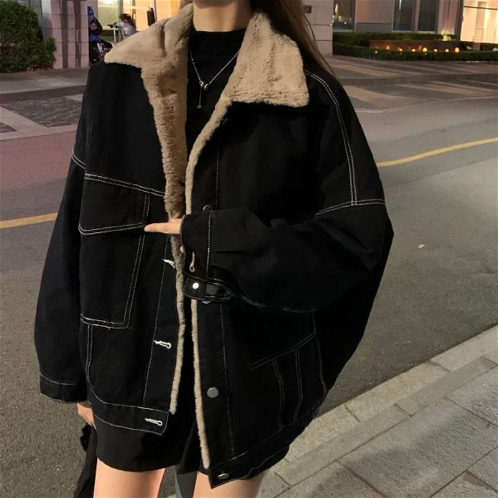 Autumn Winter New Faux Lamb Fur Denim Jacket Women's Black Plus Velvet Thickened Cotton Coat Ladies Trendy Temperament Outerwear
Autumn Winter New Faux Lamb Fur Denim Jacket Women's Black Plus Velvet Thickened Cotton Coat Ladies Trendy Temperament Outerwear
