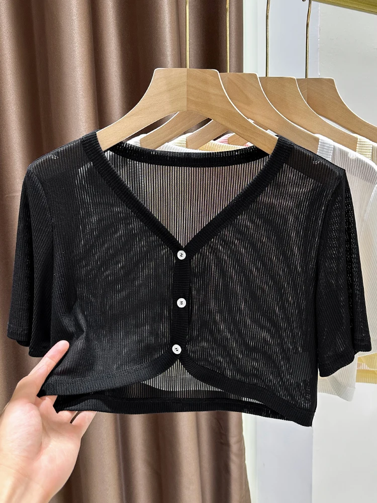 Летний женский кардиган из ледяного шелка, тонкий жилет с V-образным вырезом, ажурными кружевными вставками, свободного кроя, модная верхняя одежда
Летний женский кардиган из ледяного шелка, тонкий жилет с V-образным вырезом, ажурными кружевными вставками, свободного кроя, модная верхняя одежда