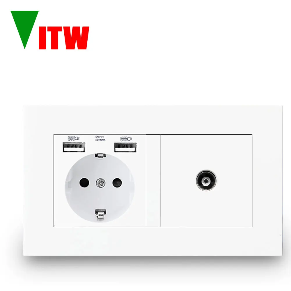 Vitw EU wall dual USB socket, 146mm * 86mm, 16A power port German style socket, TV cable interface home decoration socket
Vitw EU wall dual USB socket, 146mm * 86mm, 16A power port German style socket, TV cable interface home decoration socket