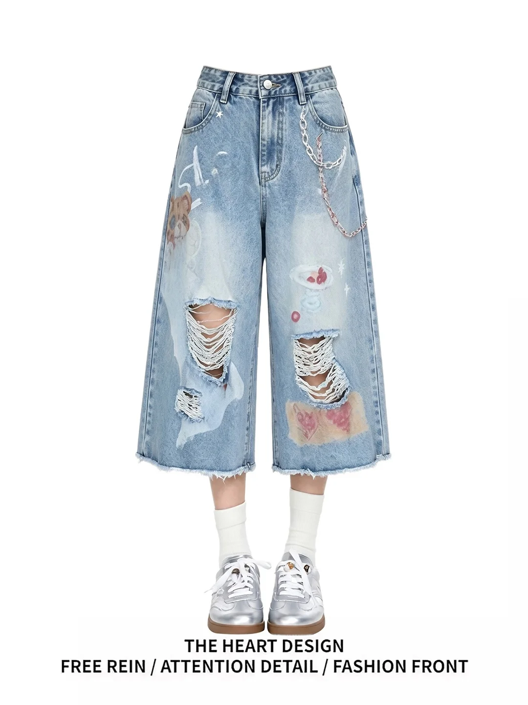 Retro American Graffiti Print Hole Denim Jeans Women's Summer New Fashion Design Sensation Frayed Wide Leg Pants
Retro American Graffiti Print Hole Denim Jeans Women's Summer New Fashion Design Sensation Frayed Wide Leg Pants