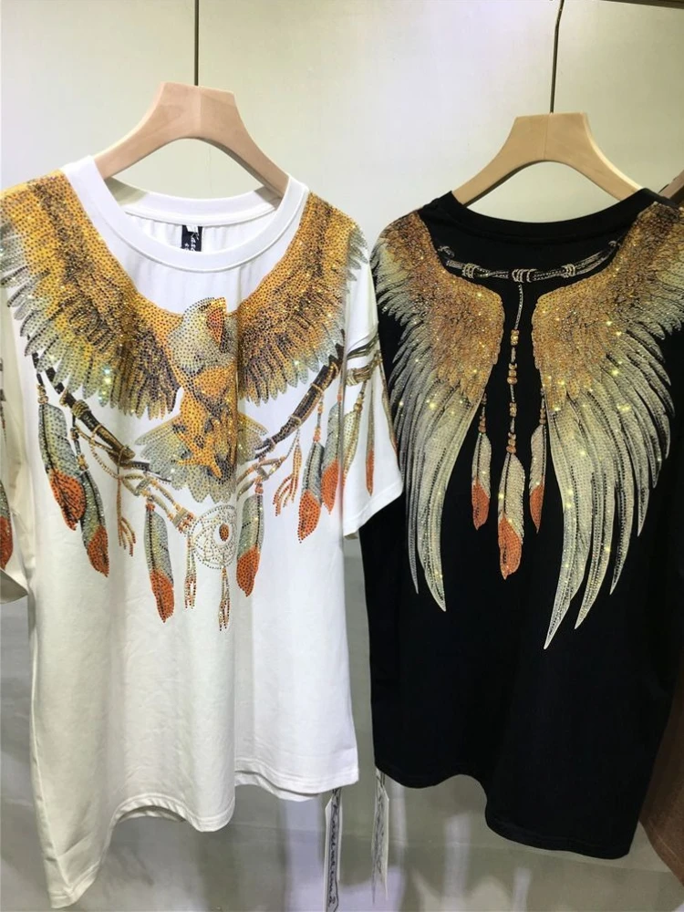 Trendy Double Sided Shiny T-Shirt Plus Size for Women Eagle Rhinestone Embellished Loose Fit Couple Set Short Sleeve
Trendy Double Sided Shiny T-Shirt Plus Size for Women Eagle Rhinestone Embellished Loose Fit Couple Set Short Sleeve