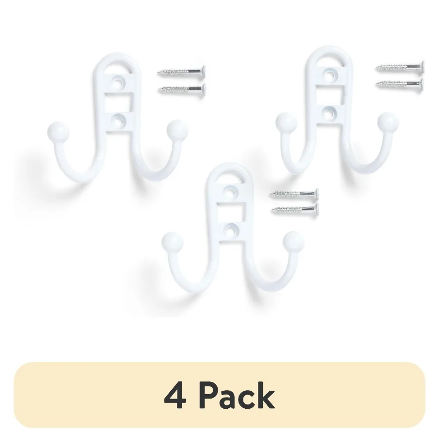 4 pack Double Hook White Metal Hooks Clutter-Free Hooks for Hanging Towels and Coats 10 lbs Capacity 3 Pack
4 pack Double Hook White Metal Hooks Clutter-Free Hooks for Hanging Towels and Coats 10 lbs Capacity 3 Pack