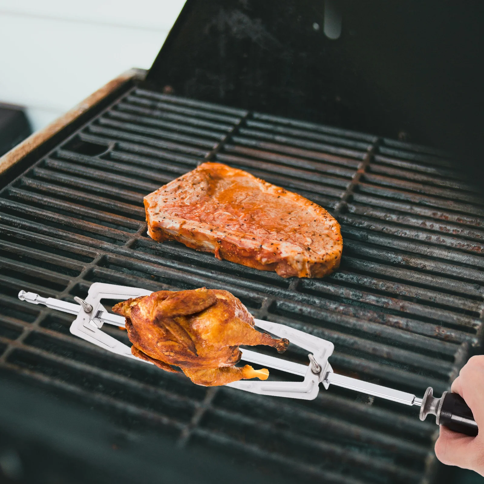 Rotisserie Grill Fork Stainless Steel Heavy Duty Round Spit Rods Screw Handle for Bbq Cooking Chicken Turkey Meat Grilling
Rotisserie Grill Fork Stainless Steel Heavy Duty Round Spit Rods Screw Handle for Bbq Cooking Chicken Turkey Meat Grilling