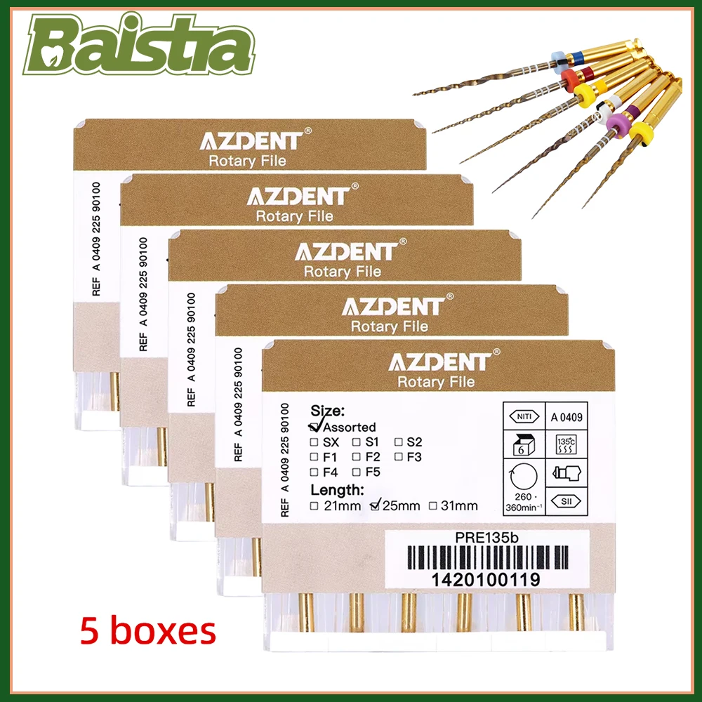 BAISTRA 5 Packs Dental Endodontic File Large Taper Files Gold Taper NITI Rotary Files Engine Use SX-F3 25mm AZDENT
BAISTRA 5 Packs Dental Endodontic File Large Taper Files Gold Taper NITI Rotary Files Engine Use SX-F3 25mm AZDENT