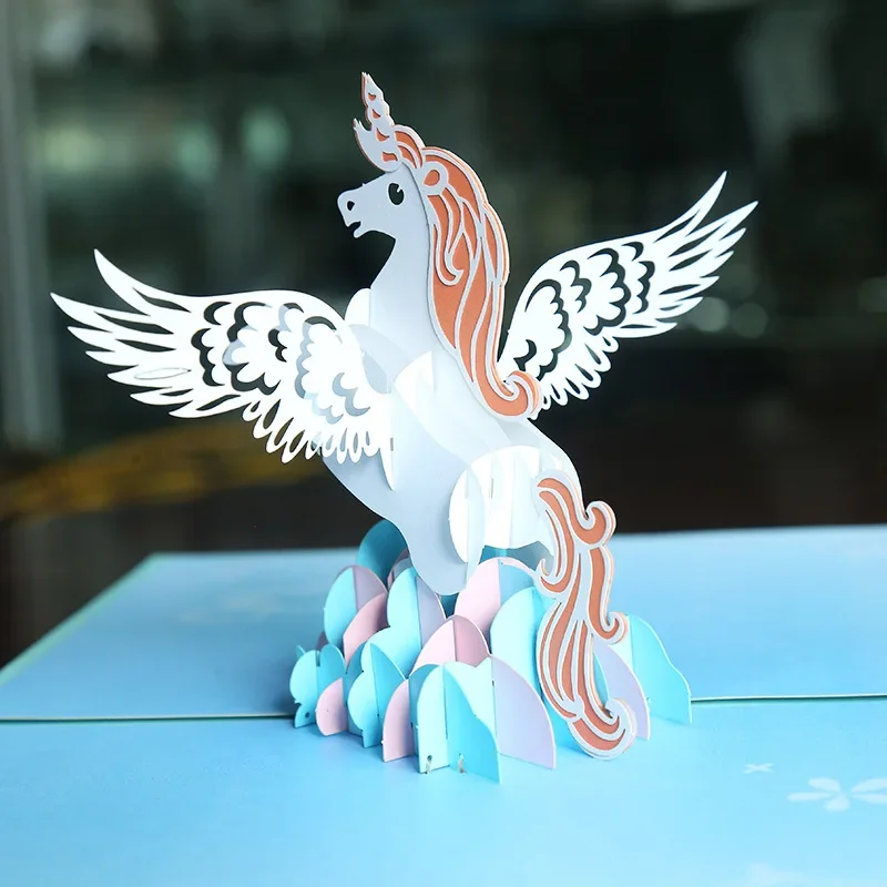 3D pop-up greeting card unicorn personality flying horse three-dimensional paper carving fairy tale holiday cards gift
3D pop-up greeting card unicorn personality flying horse three-dimensional paper carving fairy tale holiday cards gift