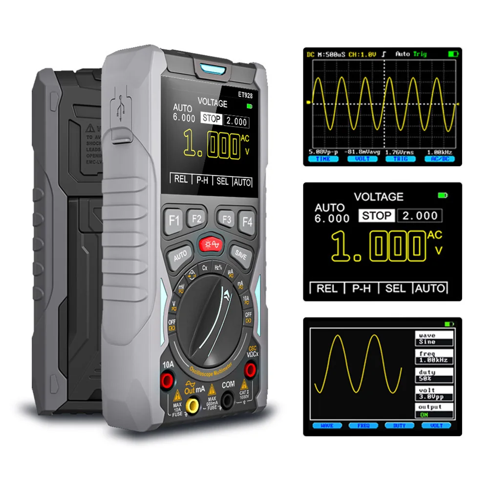ET928 3in1 Digital Oscilloscope with Multimeter and Signal Generator 12MHz Bandwidth for Engineering Applications
ET928 3in1 Digital Oscilloscope with Multimeter and Signal Generator 12MHz Bandwidth for Engineering Applications