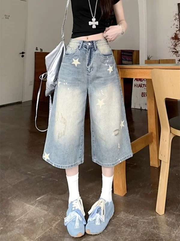 Summer New Loose Wide Leg Jeans Women's High Waist Straight Leg Seven Pants Star Print Casual Comfortable Denim Trousers
Summer New Loose Wide Leg Jeans Women's High Waist Straight Leg Seven Pants Star Print Casual Comfortable Denim Trousers