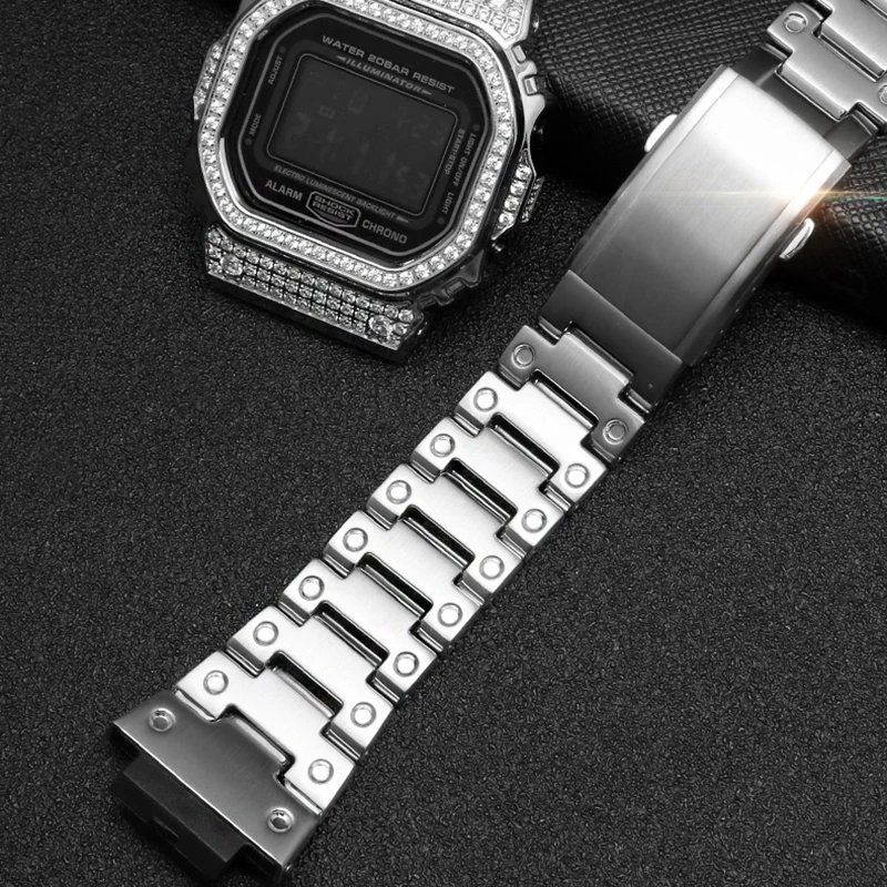 Diamond Inlaid watchband For CASIO GWM5610 GW5600 DW5600 Strap Case Bezel Metal Band DW-5600 316L men's Steel Bracelet Free tool
Diamond Inlaid watchband For CASIO GWM5610 GW5600 DW5600 Strap Case Bezel Metal Band DW-5600 316L men's Steel Bracelet Free tool