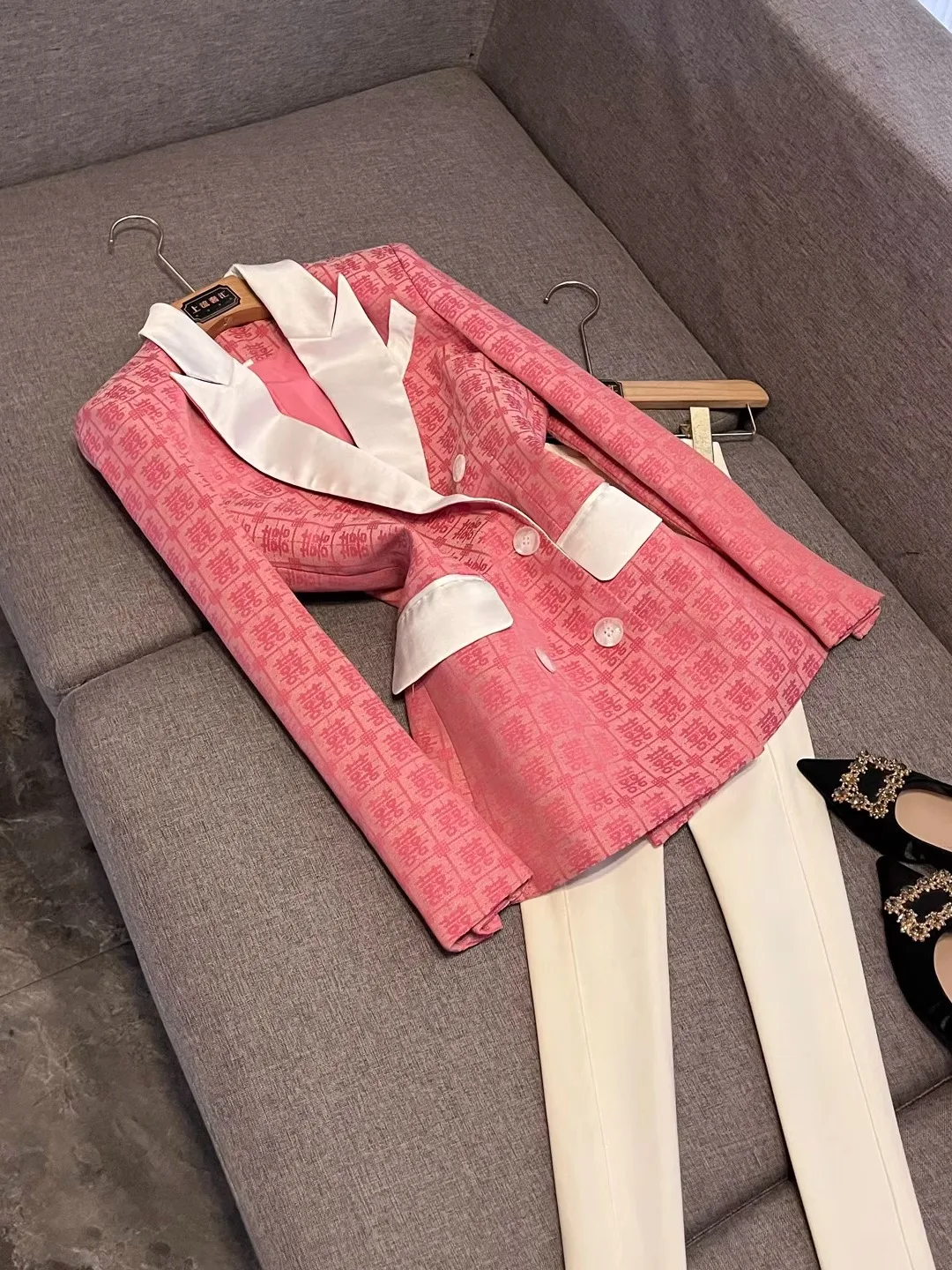 New Chinese Sle National Trend Double Happin Character Pattern Pink Color Contrast Women's Slim Fit Vintage Suit Jaet
New Chinese Sle National Trend Double Happin Character Pattern Pink Color Contrast Women's Slim Fit Vintage Suit Jaet