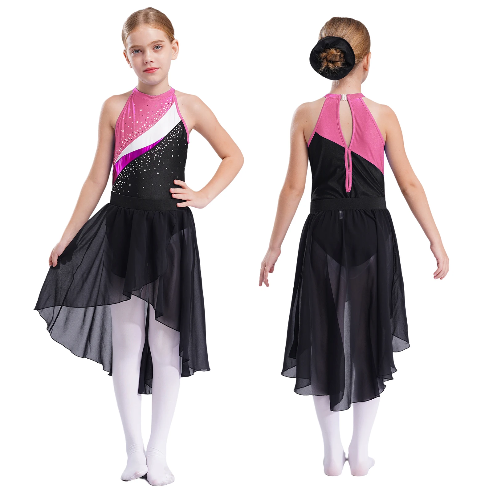 Kid Girls Dance Sets Rhinestones Ballet Dance Gymnastics Leotard with Hair Tie And High-low Skirt for Dance Practice Performance
Kid Girls Dance Sets Rhinestones Ballet Dance Gymnastics Leotard with Hair Tie And High-low Skirt for Dance Practice Performance