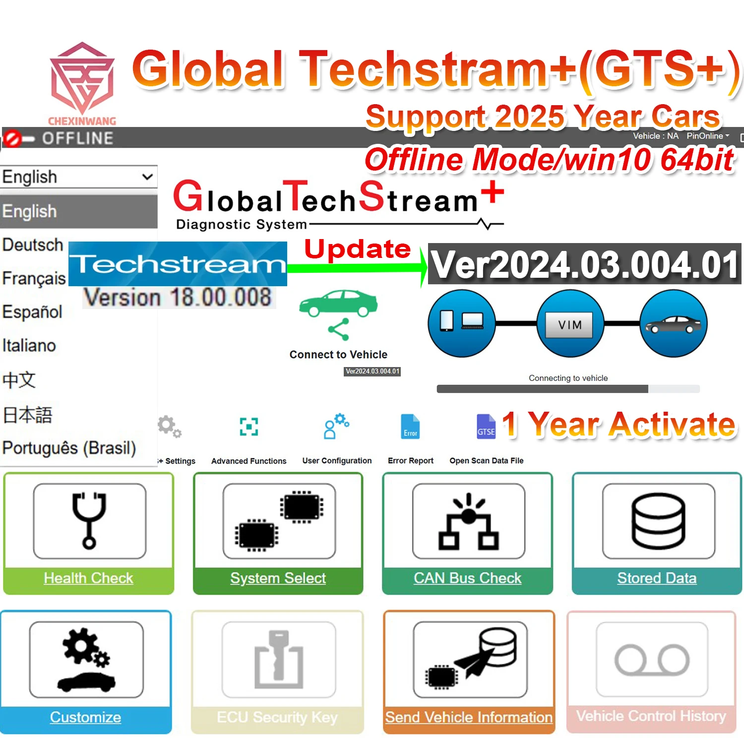 V2024.03 GTS+ Global Techstream+ One Year for Toyota/Lexus PK Techstream V18.00.008 Global Diagnostic Software work with J2534
V2024.03 GTS+ Global Techstream+ One Year for Toyota/Lexus PK Techstream V18.00.008 Global Diagnostic Software work with J2534
