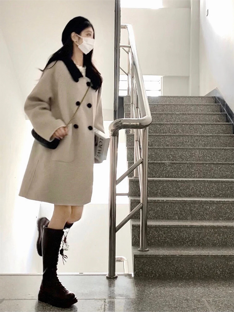 Retro Contrast Color Lapel Woolen Coat Women's Mid-Length Autumn Winter Elegance Hepburn Style Tweed Jacket Small Size
Retro Contrast Color Lapel Woolen Coat Women's Mid-Length Autumn Winter Elegance Hepburn Style Tweed Jacket Small Size