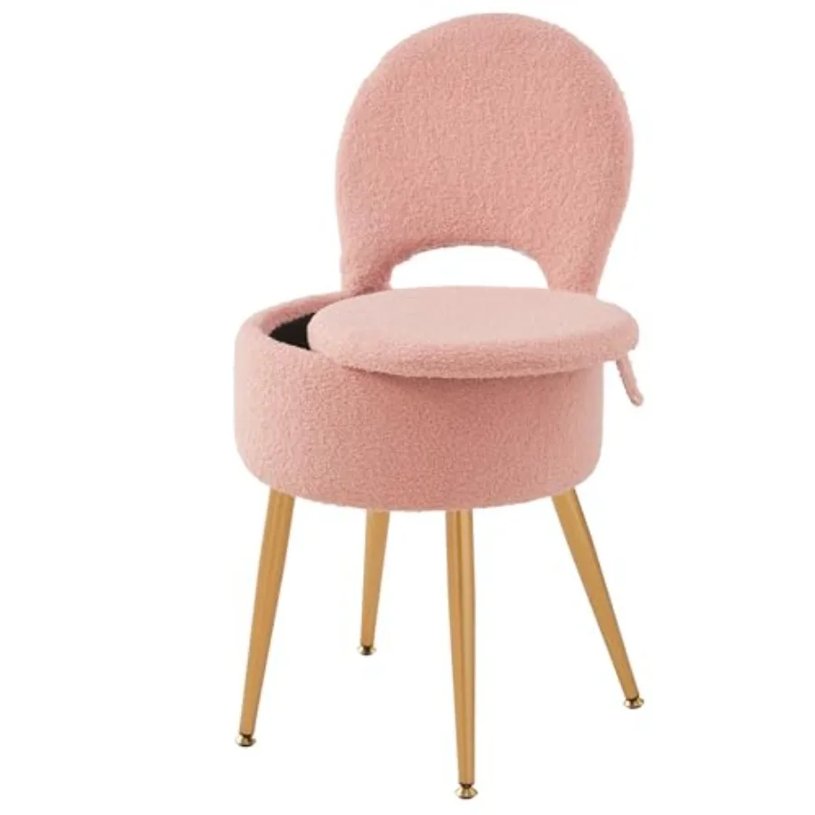 Small Vanity Stool Chair with Storage and Folding Back, 4 Metal Legs with Anti-Slip Feet, Round Ottoman with Velvet Seat, Furry
Small Vanity Stool Chair with Storage and Folding Back, 4 Metal Legs with Anti-Slip Feet, Round Ottoman with Velvet Seat, Furry