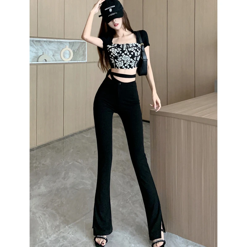 Black Hollow Out Design Women's Clothing Pants Korean Fashion Casual Slim Fit Straight High Waist Split Trousers New Autumn
Black Hollow Out Design Women's Clothing Pants Korean Fashion Casual Slim Fit Straight High Waist Split Trousers New Autumn