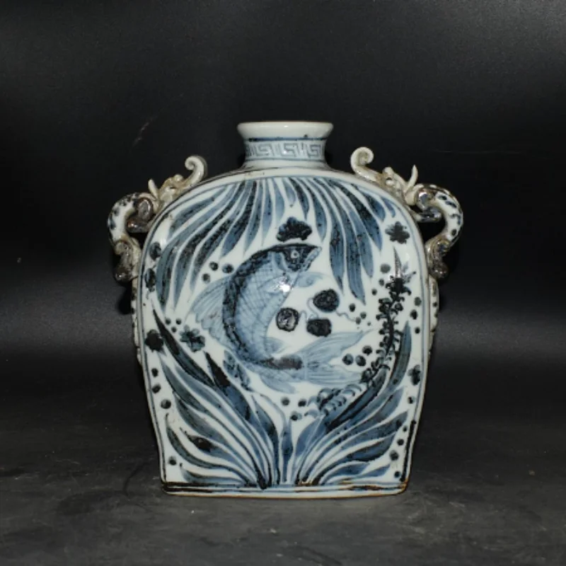 Vintage Blue and White Porcelain Flat Vase with Fish & Waterweed Motif - Traditional Oriental Artwork, Desktop Decor & Collect
Vintage Blue and White Porcelain Flat Vase with Fish & Waterweed Motif - Traditional Oriental Artwork, Desktop Decor & Collect
