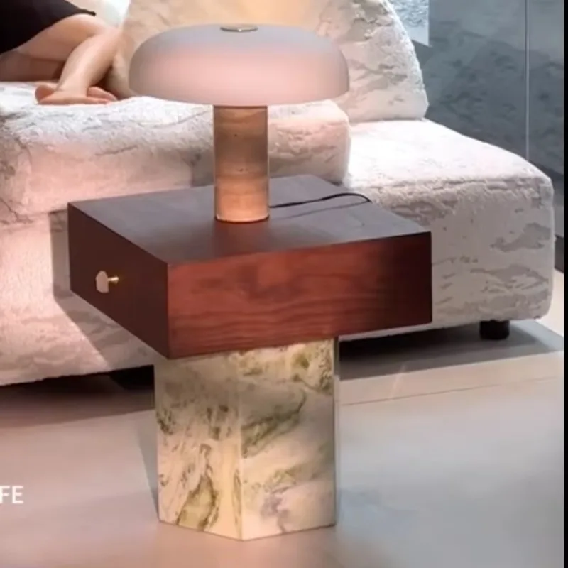 LTT natural green jadeite marble black walnut bedside table side drawer
LTT natural green jadeite marble black walnut bedside table side drawer