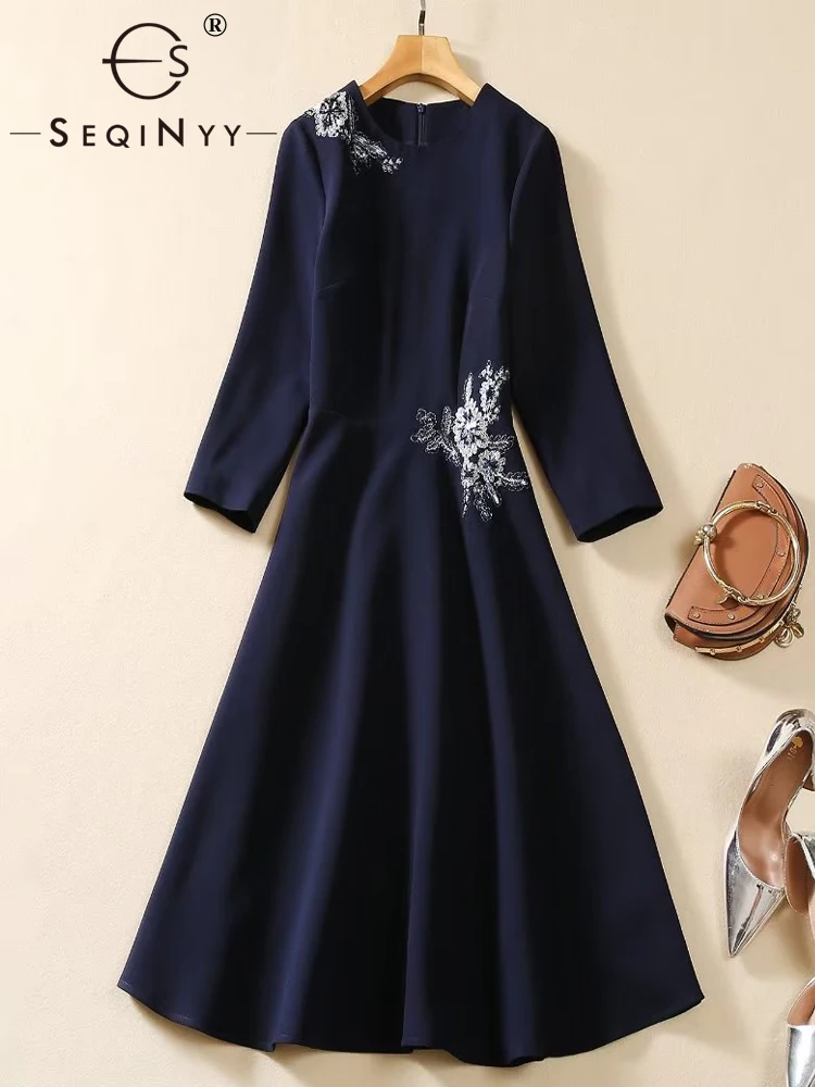SEQINYY Navy Dress Spring Autumn New Fashion Design Women Runway High Street Vintage Embroidery Flower A-Line Elegant Casual
SEQINYY Navy Dress Spring Autumn New Fashion Design Women Runway High Street Vintage Embroidery Flower A-Line Elegant Casual