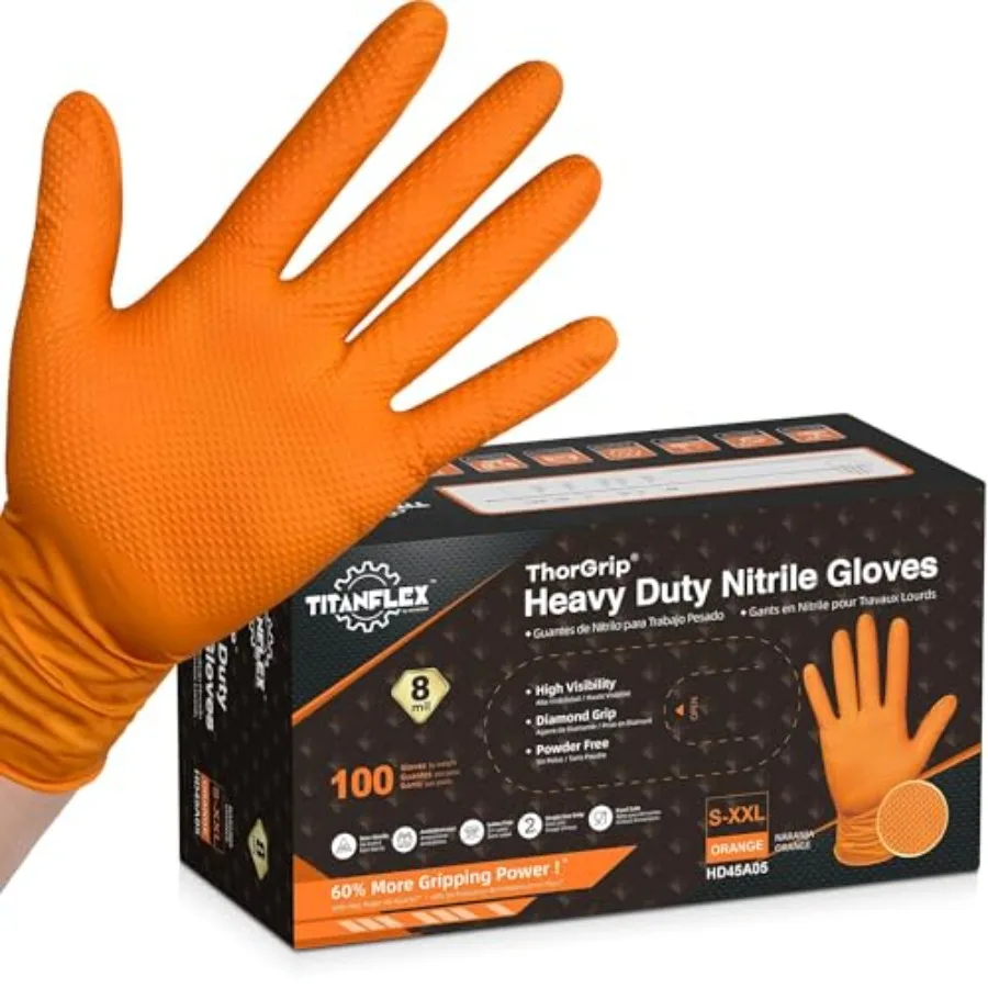 TitanFlex Heavy Duty Orange Industrial Nitrile Gloves with Raised Diamond Texture, Latex Free 6mil/8mil
TitanFlex Heavy Duty Orange Industrial Nitrile Gloves with Raised Diamond Texture, Latex Free 6mil/8mil