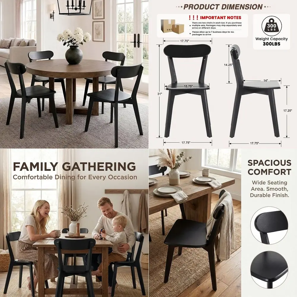 Farmhouse Solid Wood Dining Chairs Set of 4, Mid Century Modern Armless Kitchen amp Dining Room Chairs with Curved Back, 300 LB
Farmhouse Solid Wood Dining Chairs Set of 4, Mid Century Modern Armless Kitchen amp Dining Room Chairs with Curved Back, 300 LB