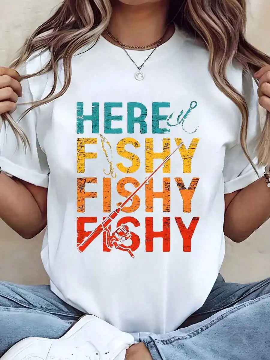 Women Graphic T Shirt Here Fishy Fishy Fishy Printed Round Neck Casual Tee
Women Graphic T Shirt Here Fishy Fishy Fishy Printed Round Neck Casual Tee