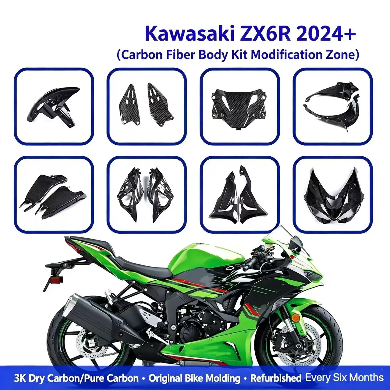 Suitable for Kawasaki Ninja ZX6R 636 2019-2024 Carbon fiber full vehicle air intake cover, fender, and mudguard accessories
Suitable for Kawasaki Ninja ZX6R 636 2019-2024 Carbon fiber full vehicle air intake cover, fender, and mudguard accessories