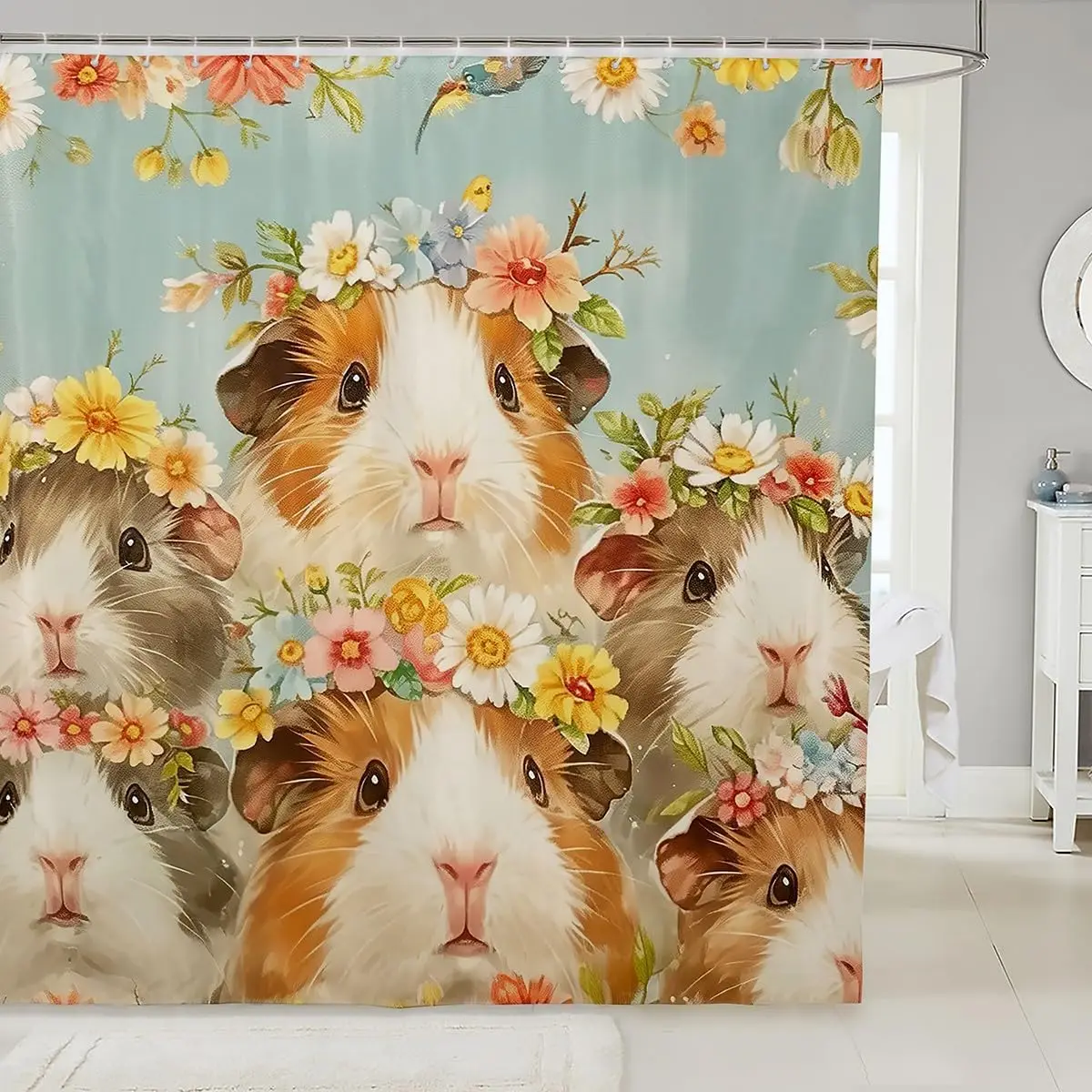 Набор занавесок для душа с морской свинкой, занавеска для ванной комнаты с милыми домашними животными, водонепроницаемая ткань для детей и девочек-подростков с цветными ромашками и цветочным принтом Kawaii
Набор занавесок для душа с морской свинкой, занавеска для ванной комнаты с милыми домашними животными, водонепроницаемая ткань для детей и девочек-подростков с цветными ромашками и цветочным принтом Kawaii