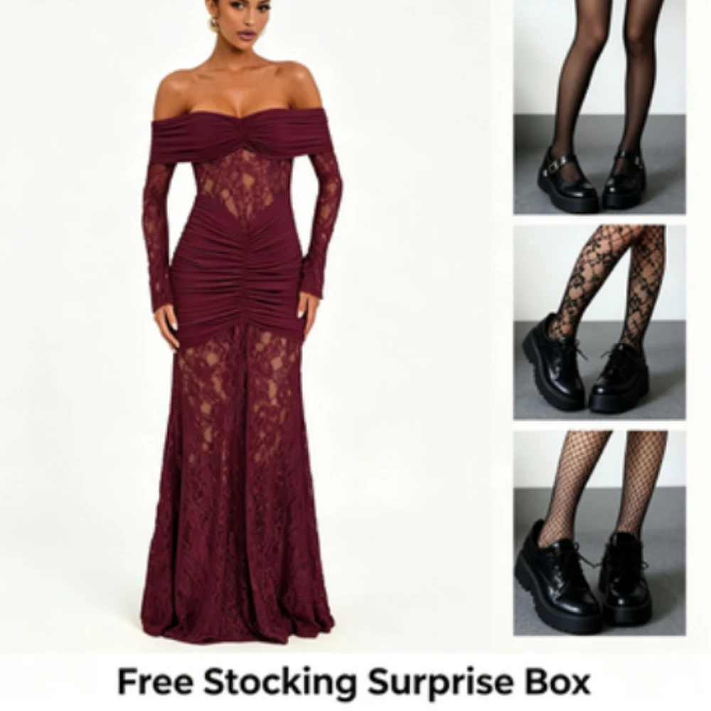 Women's Off Shoulder Lace Patchwork Maxi Dress Ruched Long Sleeve Formal Gown with Side Split for Party Evening
Women's Off Shoulder Lace Patchwork Maxi Dress Ruched Long Sleeve Formal Gown with Side Split for Party Evening