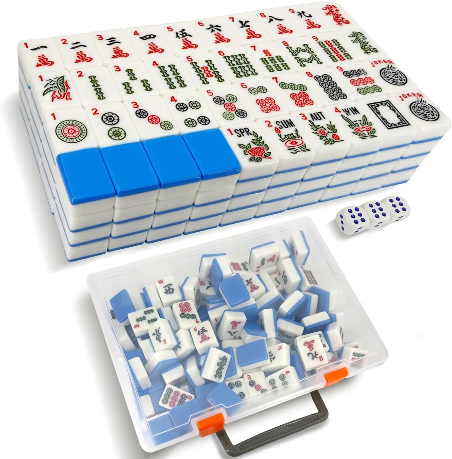 166 American Mahjong Tiles Set with Carrying Case, 3 Dice, 1.2 Inch Tiles for Game Night with Friends (Blue)
166 American Mahjong Tiles Set with Carrying Case, 3 Dice, 1.2 Inch Tiles for Game Night with Friends (Blue)