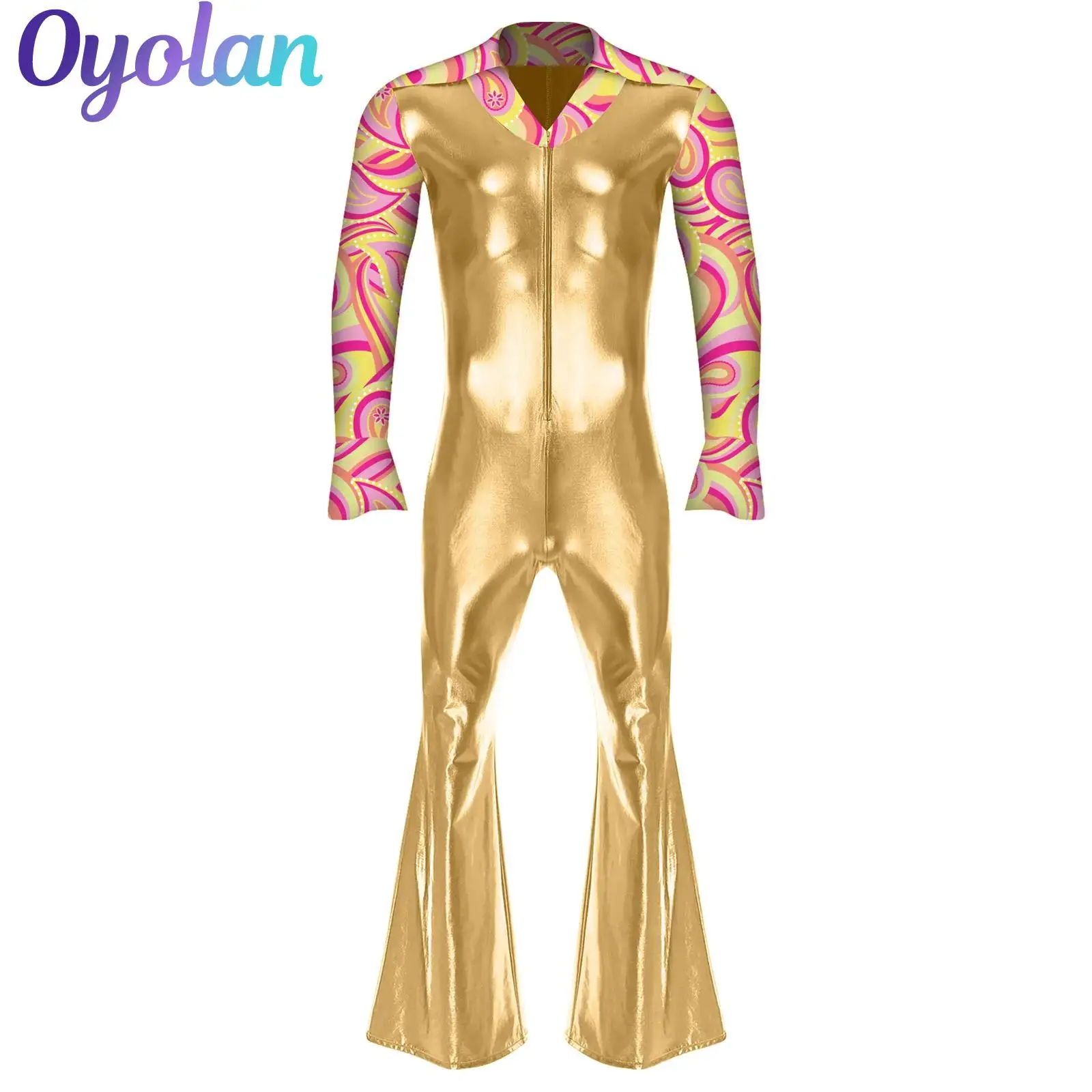 Mens Hippie Rompers jazz dance performance costume Lapel V Neck Flare Long Sleeve with Split Cuffs Bell Bottom Pants Jumpsuit
Mens Hippie Rompers jazz dance performance costume Lapel V Neck Flare Long Sleeve with Split Cuffs Bell Bottom Pants Jumpsuit
