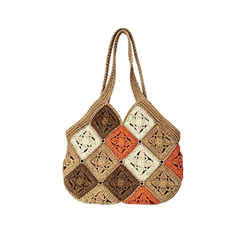 Casual Straw Paper Diamond Pattern Knitted Bag Large Capacity Color Blocking Crochet Bag Underarm Bag Women Vacation Beach Bag
Casual Straw Paper Diamond Pattern Knitted Bag Large Capacity Color Blocking Crochet Bag Underarm Bag Women Vacation Beach Bag